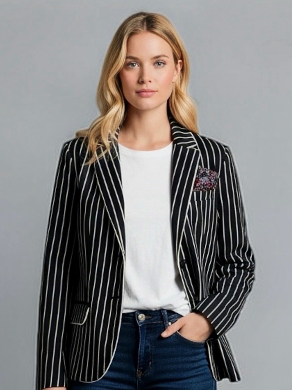 GAP Academy Blazer Navy White Pinstripe Preppy Academic Tailored Jacket Size 4